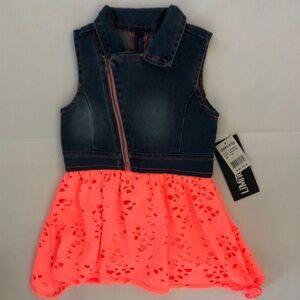 Limited Too One Piece Dress With Blue Denim Top and Neon Skirt